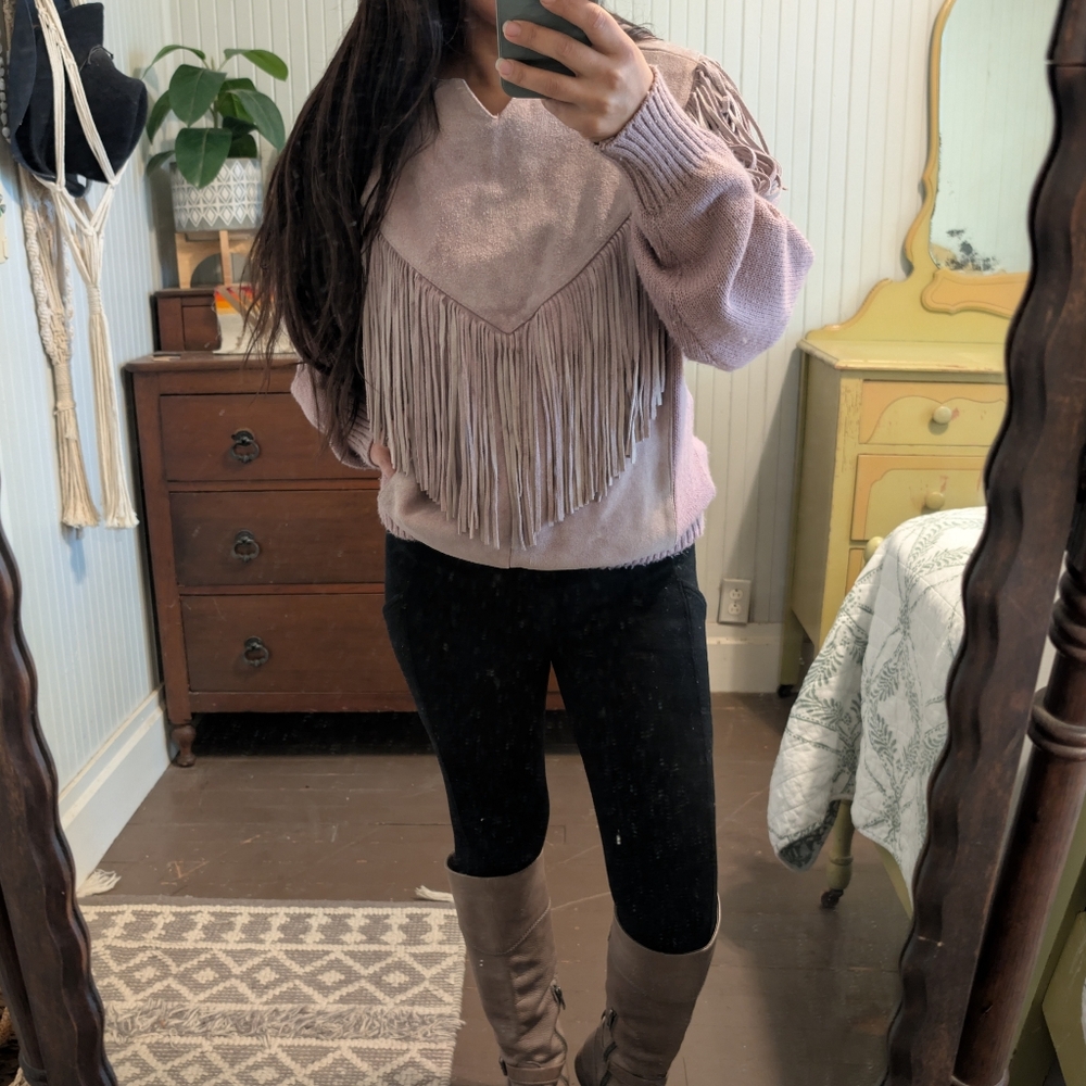 Pioneer Wear Vintage 100% Suede Leather Fringe Sweater Western